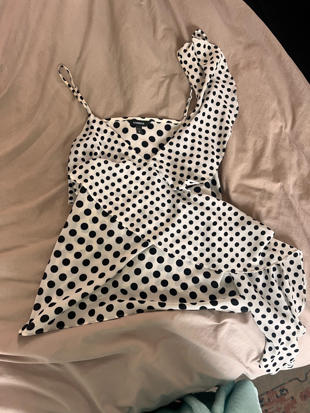 Express White and Black Polka Dot Asymmetric Camisole
